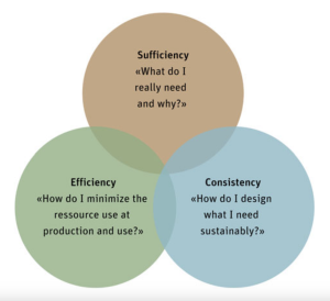A Venn diagram showing three circles, one each named sufficiency, efficiency, and consistency. (linked Image Description available)